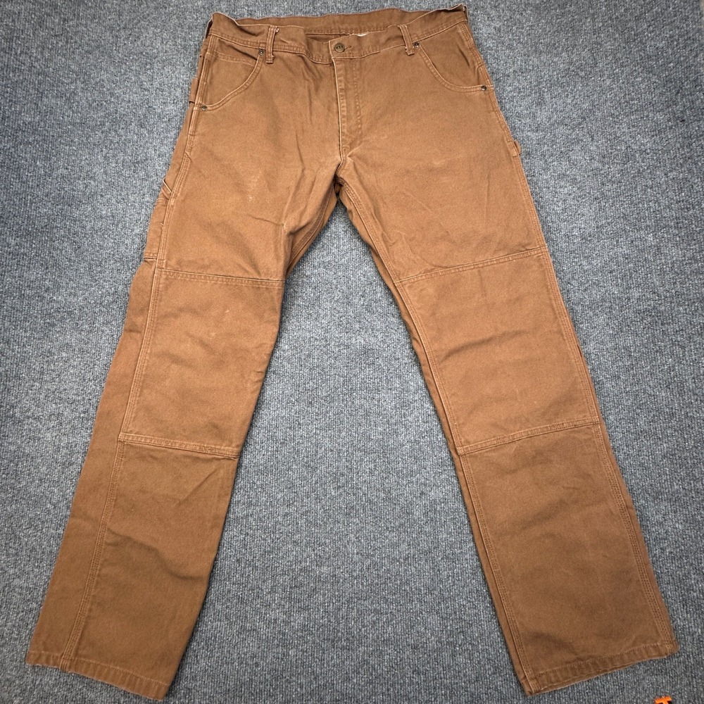 Key Carpenter Work Pants Men 36x34 (Fits as 36x32) Brown Duck Canvas Double Knee